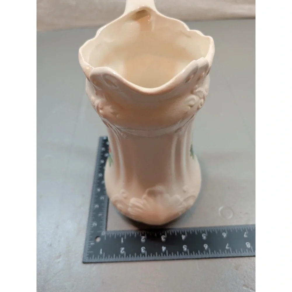 Vintage Ceramic Pitcher and Basin Set Cream Floral Rose Embossed Scroll Detail